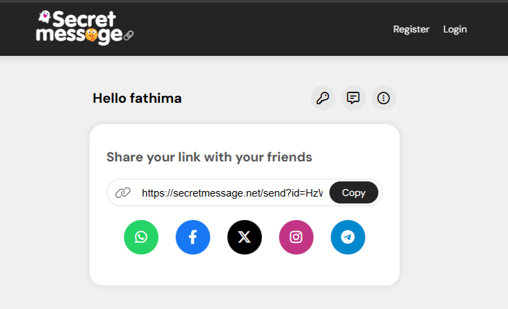 Share secret message link on WhatsApp